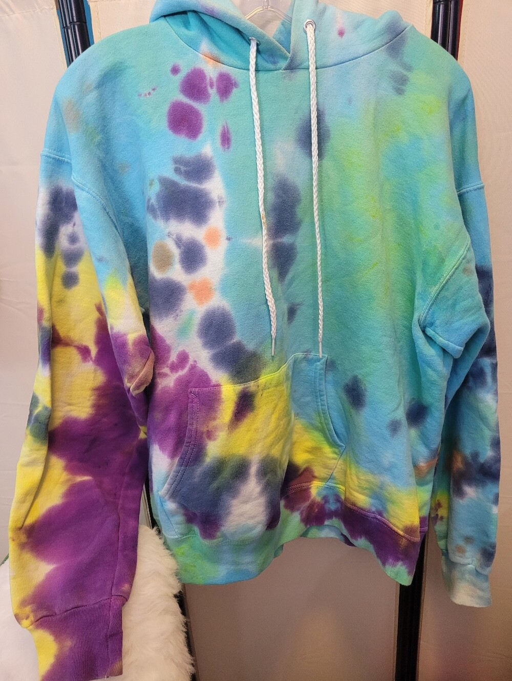 Hanes Tie-Dye Hoodie in Turquoise, Purple & Yellow